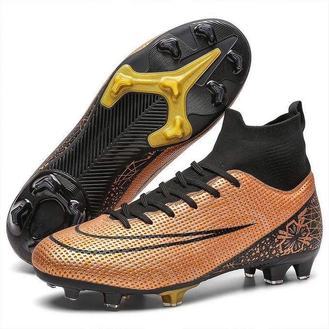 ASHION KQ Big Size 38-47 Men's High Top FG Soccer Cleats Orange Black Professional Football Boots Breathable Non-Slip Natural Grass Training Shoes for Youth &amp; Adults